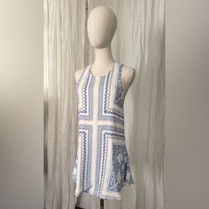 White Paisley Patterned High Neck Tank Tunic Top